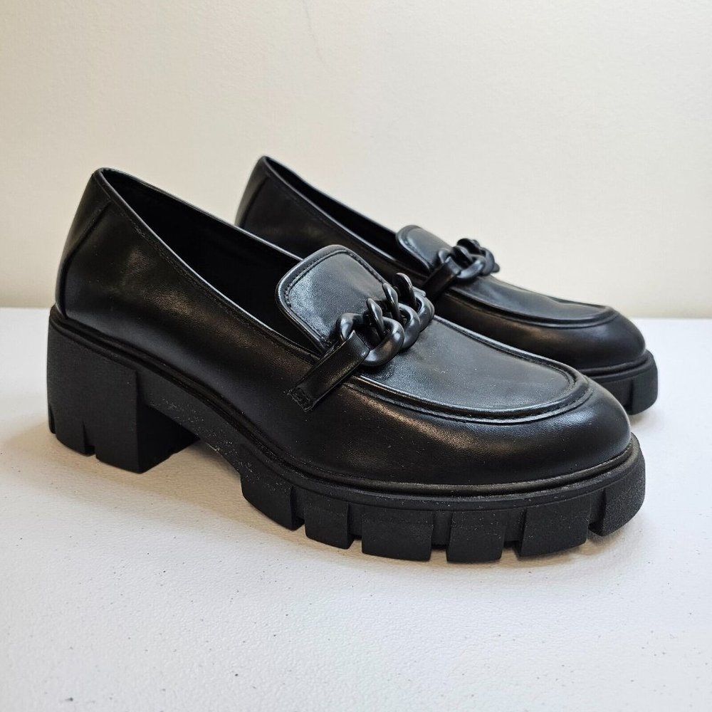Torrid Womens Chunky Platform Loafers Size 12 Black Heel Chain Monochromatic Y2K